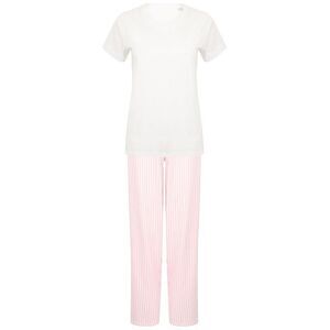 Towel City Womens/Ladies Pajama T-Shirt And Bottoms Set / White/Pink/White Strip